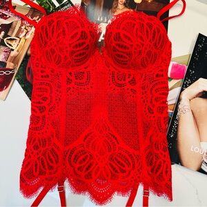 Victoria's Secret Red Dream Angels Sexy Lace Garter Bustier Corset